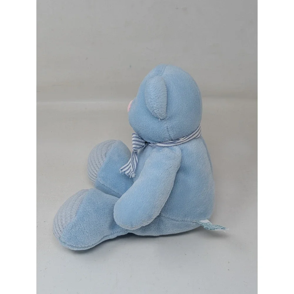 RUSS Blue Plush Teddy Bear Thermal‎ Waffle Feet Ears Rattle Bow Baby Lovey Y2K